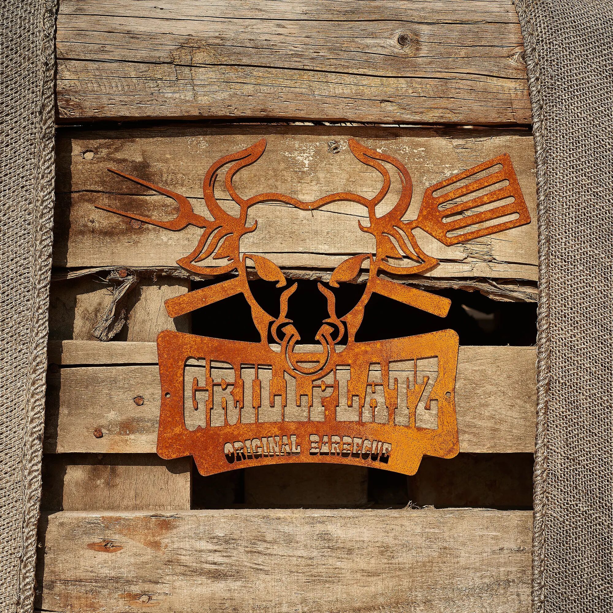 Grillplatz Metallschild Blau - Dekoschild Für Grillfans 7,5x20cm Aluminium
