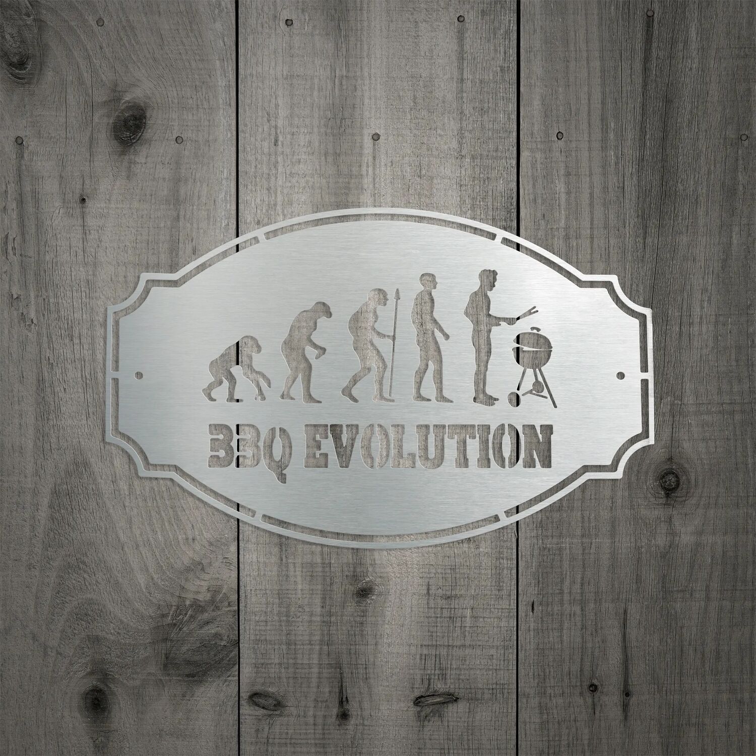 Rerum & Consilium Schild BBQ Evolution aus Edelstahl I Made in Germany I 32 x 20 cm 